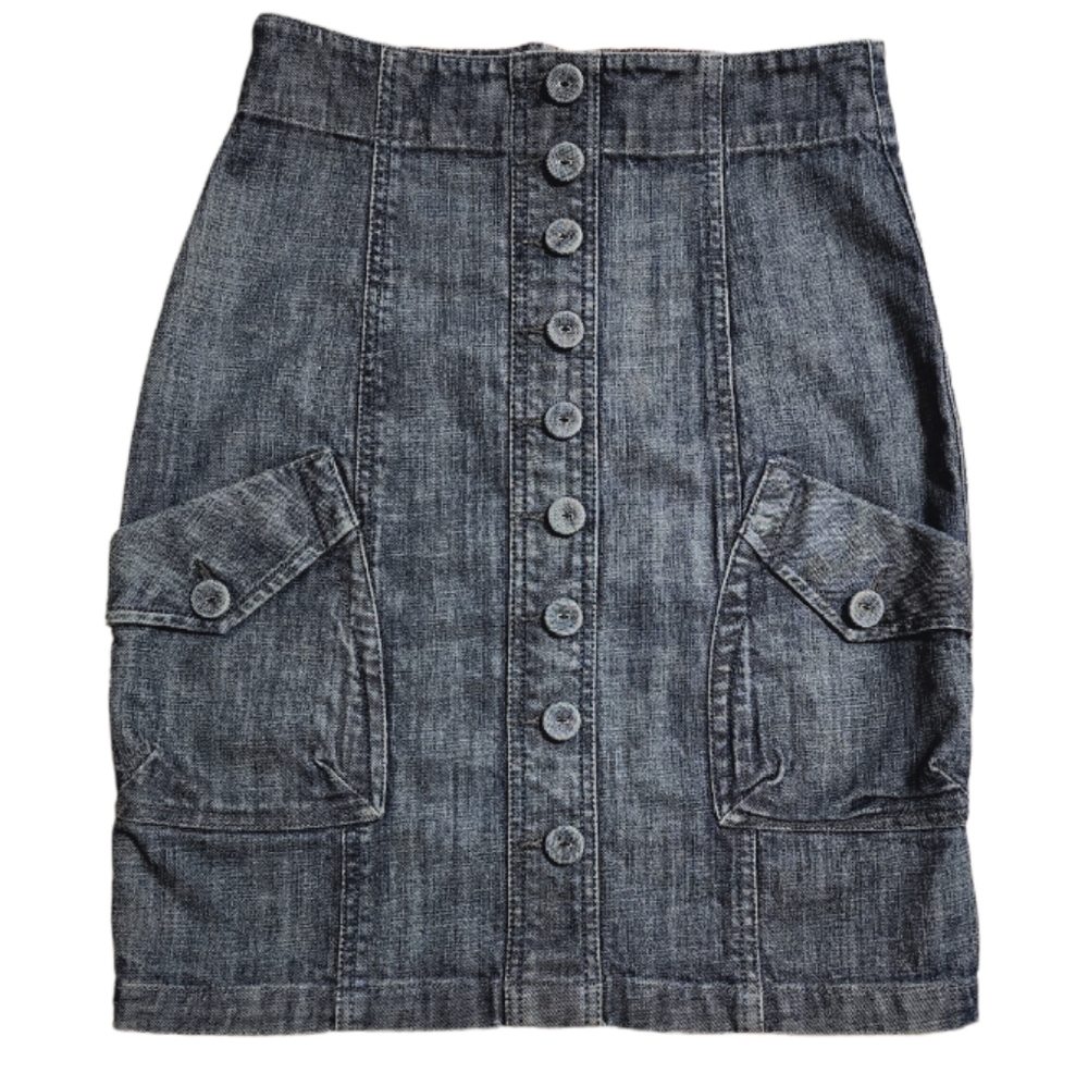 Anthropologie Level 99 high waisted button front denim pencil skirt